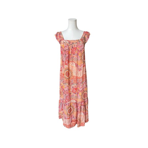 Knox Rose Boho Paisley Sleeveless Midi Dress Size S‎ Flutter Sleeve Brown - Picture 3 of 8